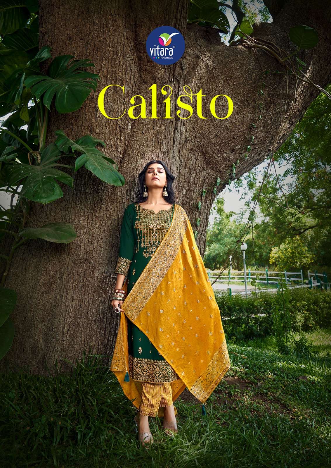 calisto 1001-1004 series by vitara fashion rayon designer kurti pant with viscose chanderi dupatta online surat