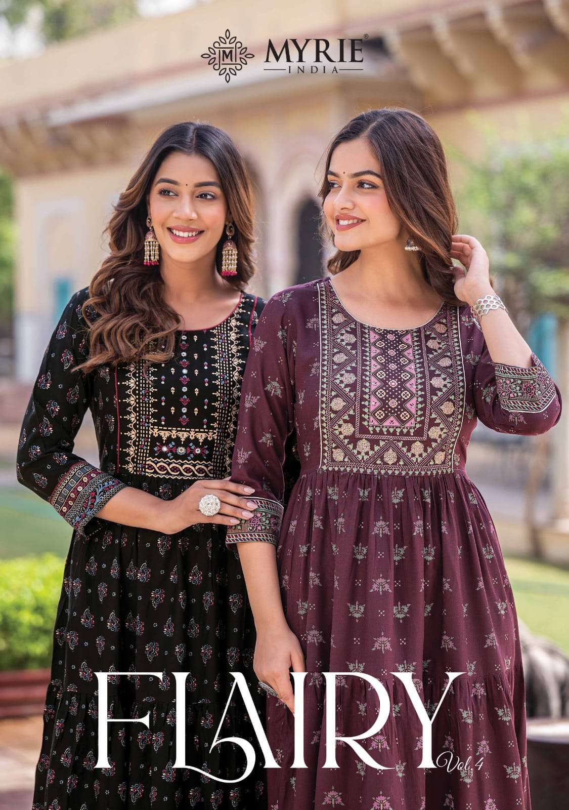 flairy vol-4 401-408 series by mayriee heavy rayon printed gown catalogue collection design 2023