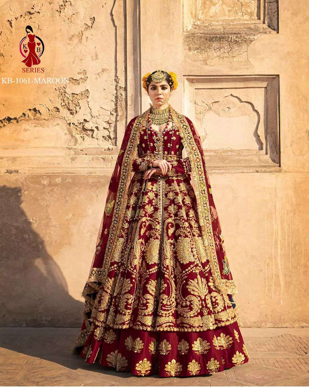 Salmon Pink & Gray Designer Heavy Embroidered Bridal Anarkali Gown |  Anarkali dress, Party wear lehenga, Net lehenga