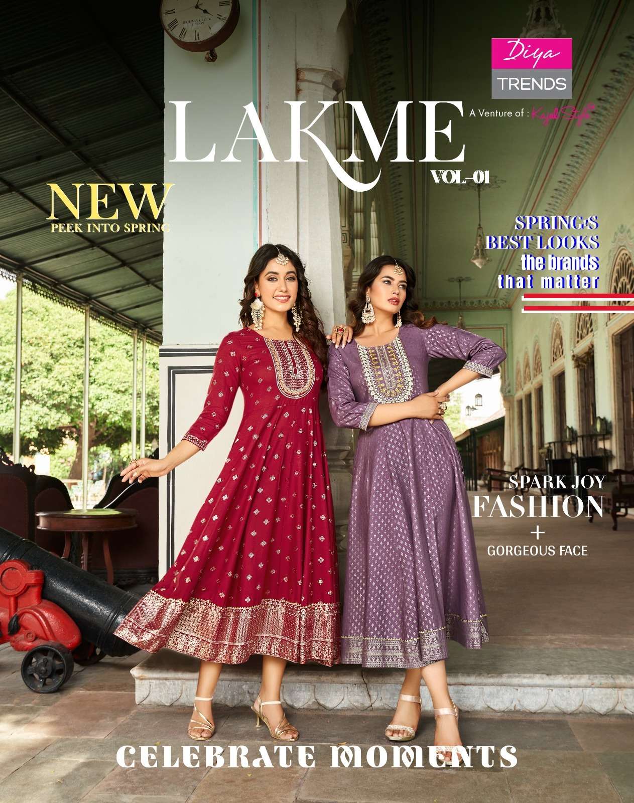 lakme vol-1 1001-1008 series by diya trends rayon designer long kurtis catalogue collection 2023