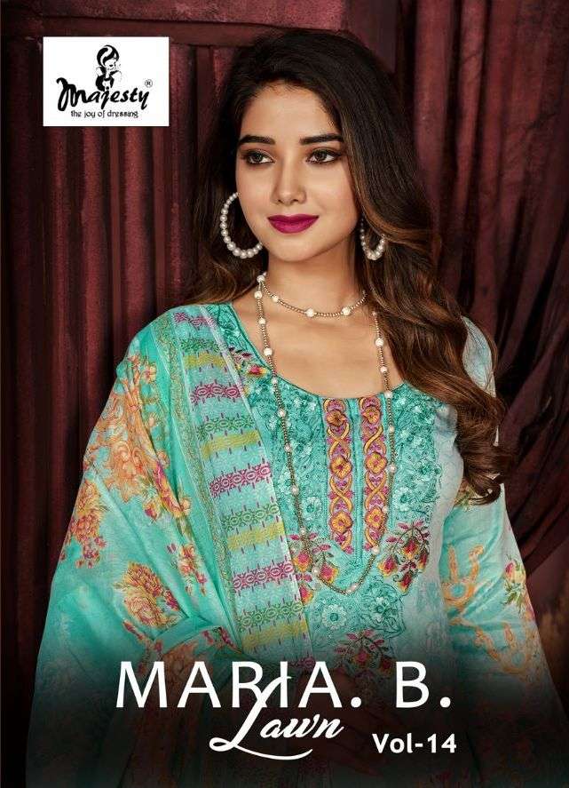 maria b lawn vol-14 14001-14006 series by majesty exclusive designer pakistani salwar suits latest collection surat 