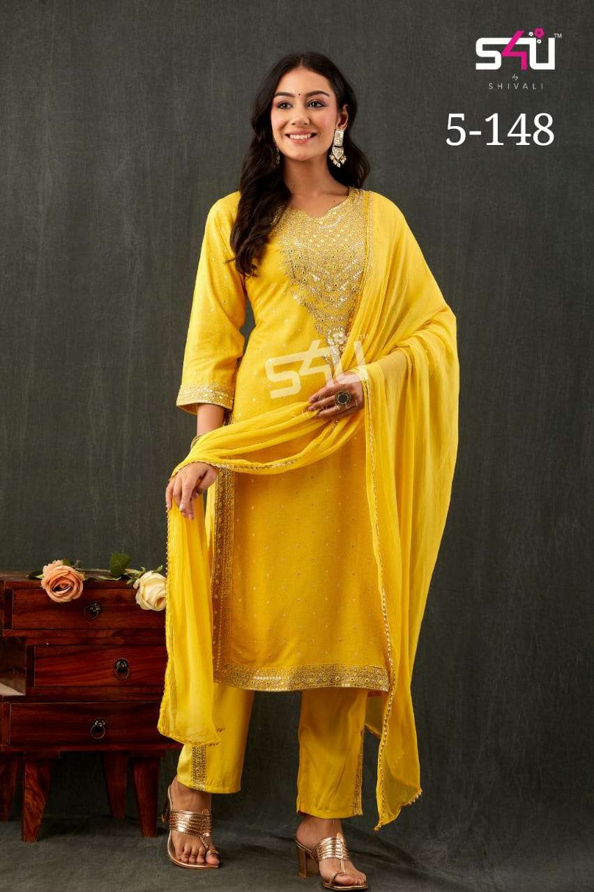s4u 5-148 stylish designer kurti pant with dupatta com set online wholesale surat