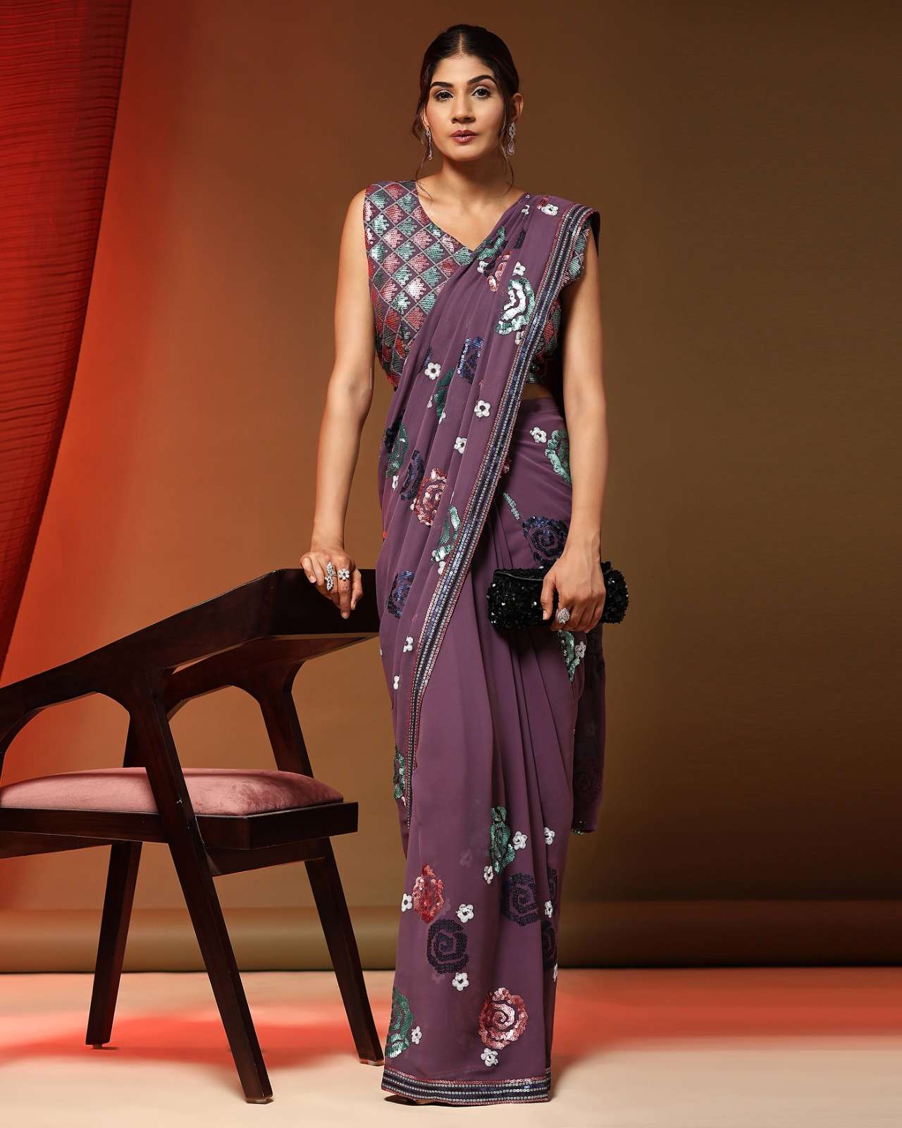 amoha 249 design coloursamoha trendz  party wear designer readymade sequin saree wholesaler surat