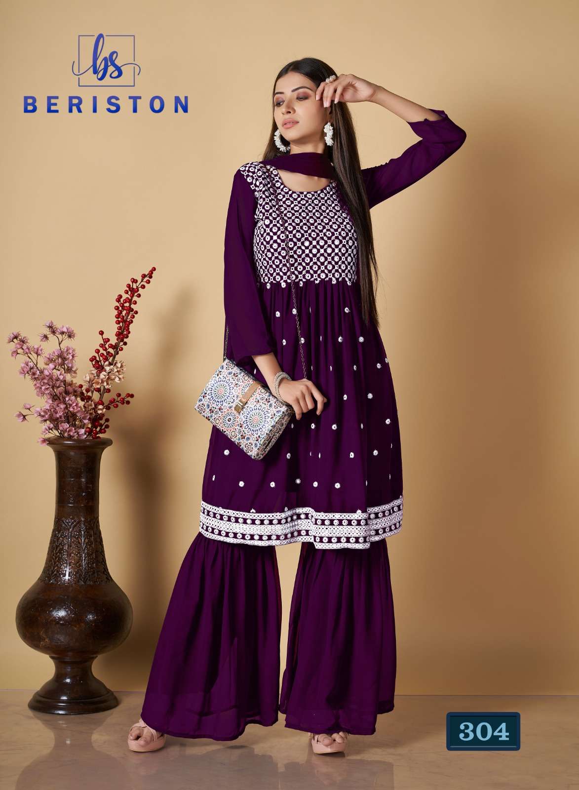 bs vol-3 beriston 301-304 series latest partywear readymade sharara suit wholesaler surat gujarat