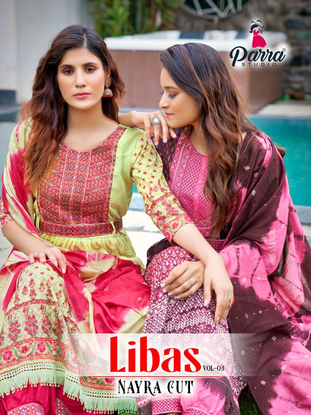 libas nayra cut vol-3 parra studio 3001-3006 series fancy silk  wholesaler surat