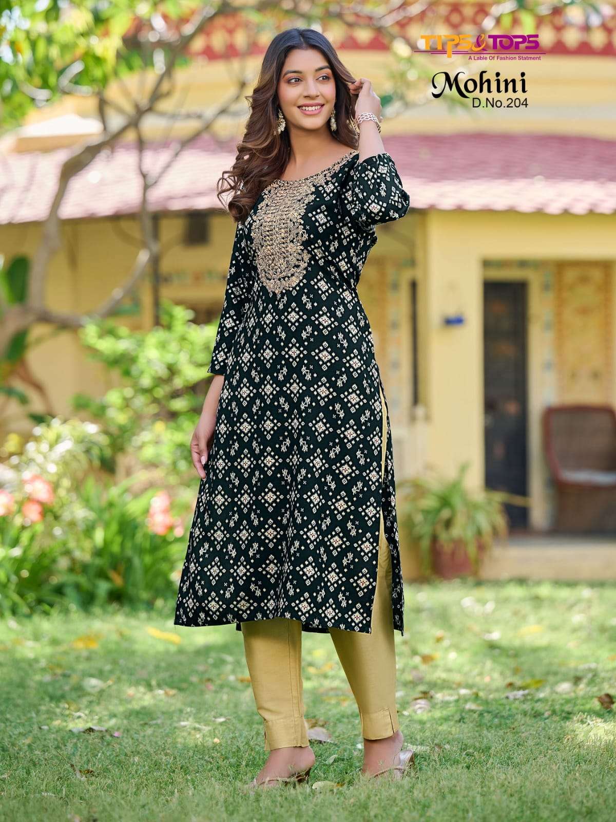 mohini vol-2 by tips&tops 201-206 series rayon foil printed long kurtis  wholesale price