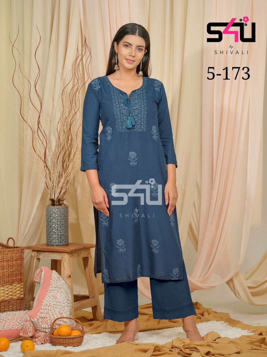 s4u shivali 5-173 by s4u design wedding wear navy blue kurti pant wholesaler surat
