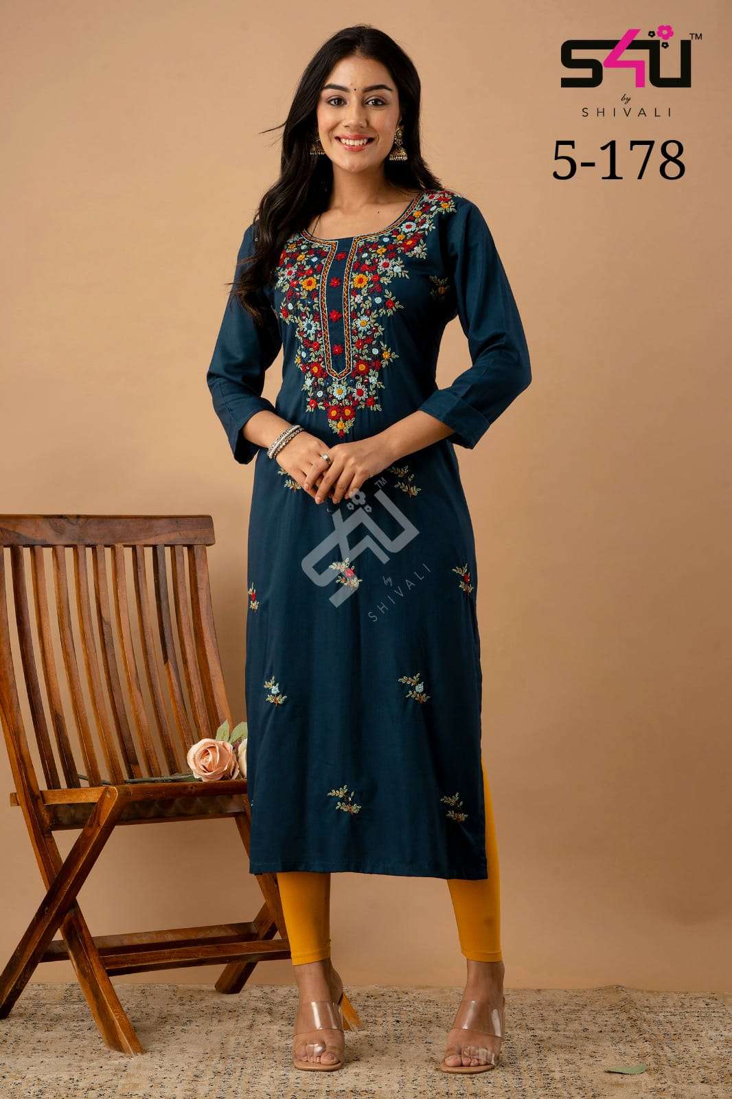 shivali 5-175 design s4u wedding wear navy blue kurti wholesaler surat