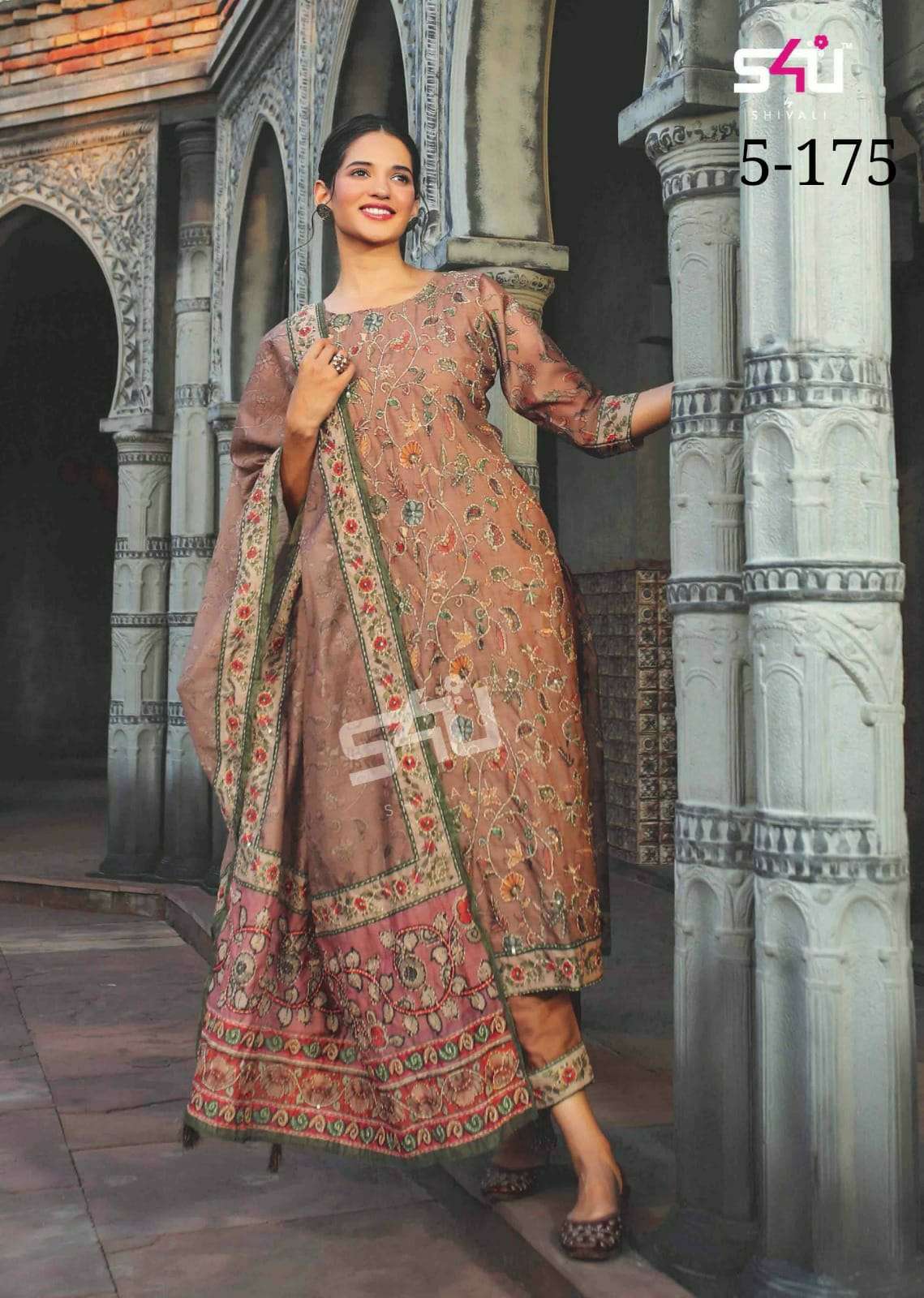 shivali 5-175 s4u design designer fancy wedding wear kurti dupatta pant set wholesaler surat gujarat