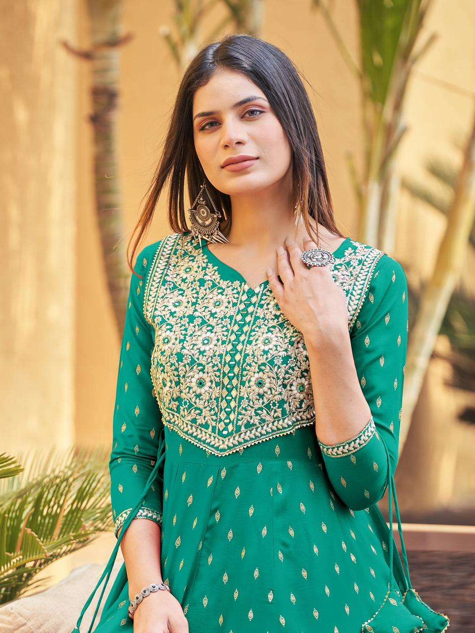  walkway vol-40 maa gurujee 40001-40005 series rayon foil print anarkali kurti at wholesale price surat gujarat