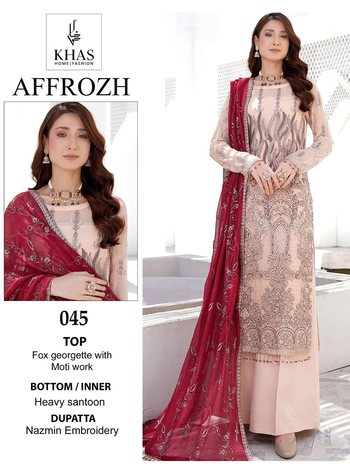 afrozeh khas 045-047 series latest pakistani fancy salwar kameez wholesaler surat gujarat