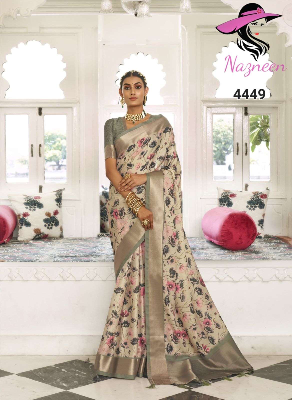 almirah nazneen 4442-4450 series latest designer fancy saree wholesaler surat gujarat