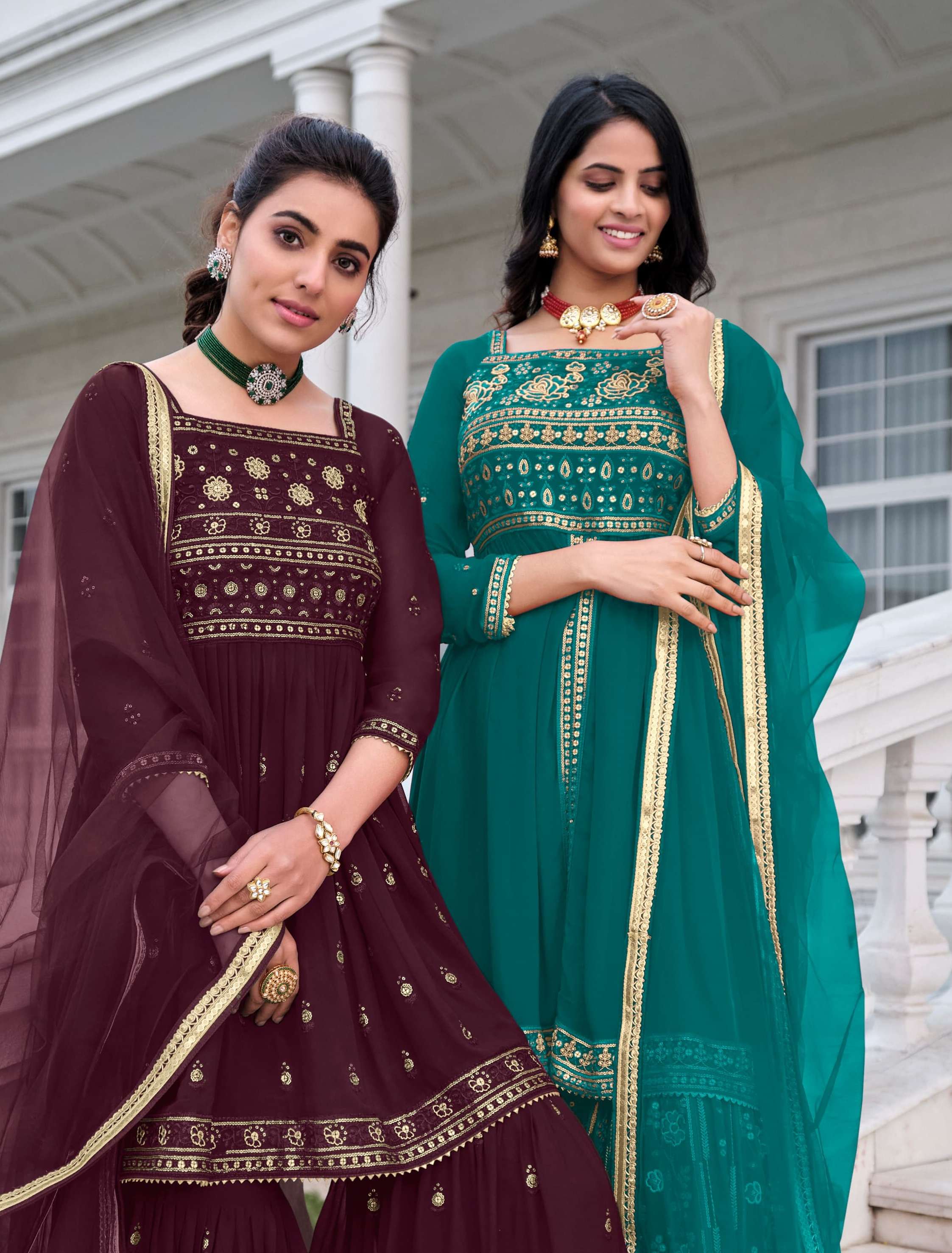 angel amyra designer 101-104 series latest designer partywear fancy sharara salwar kameez wholesaler surat gujarat