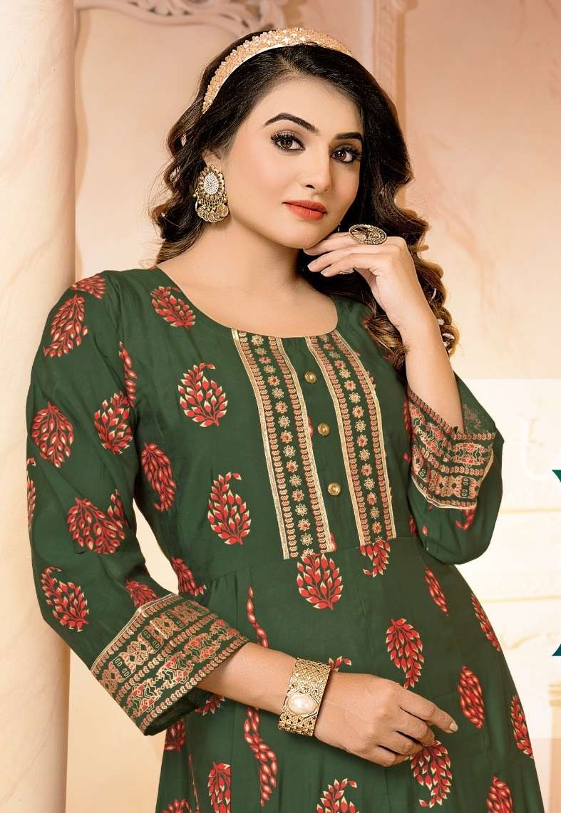 bella reenx 101-106 series latest designer gown fancy kurti wholesaler surat gujarat