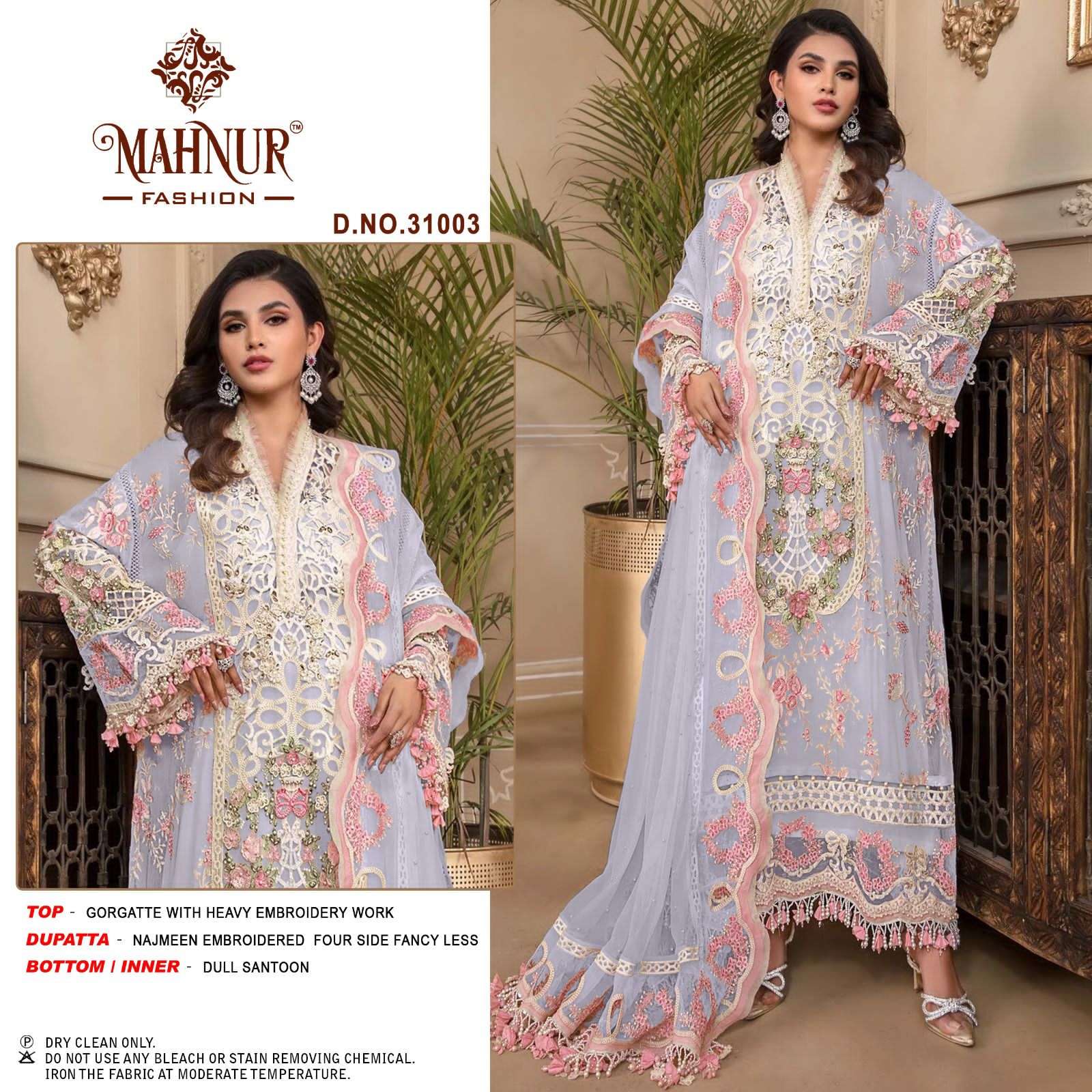 mahnur vol-31 mahnur fashion 31001-31003 series latest fancy designer pakistani salwar kameez wholesaler surat gujarat