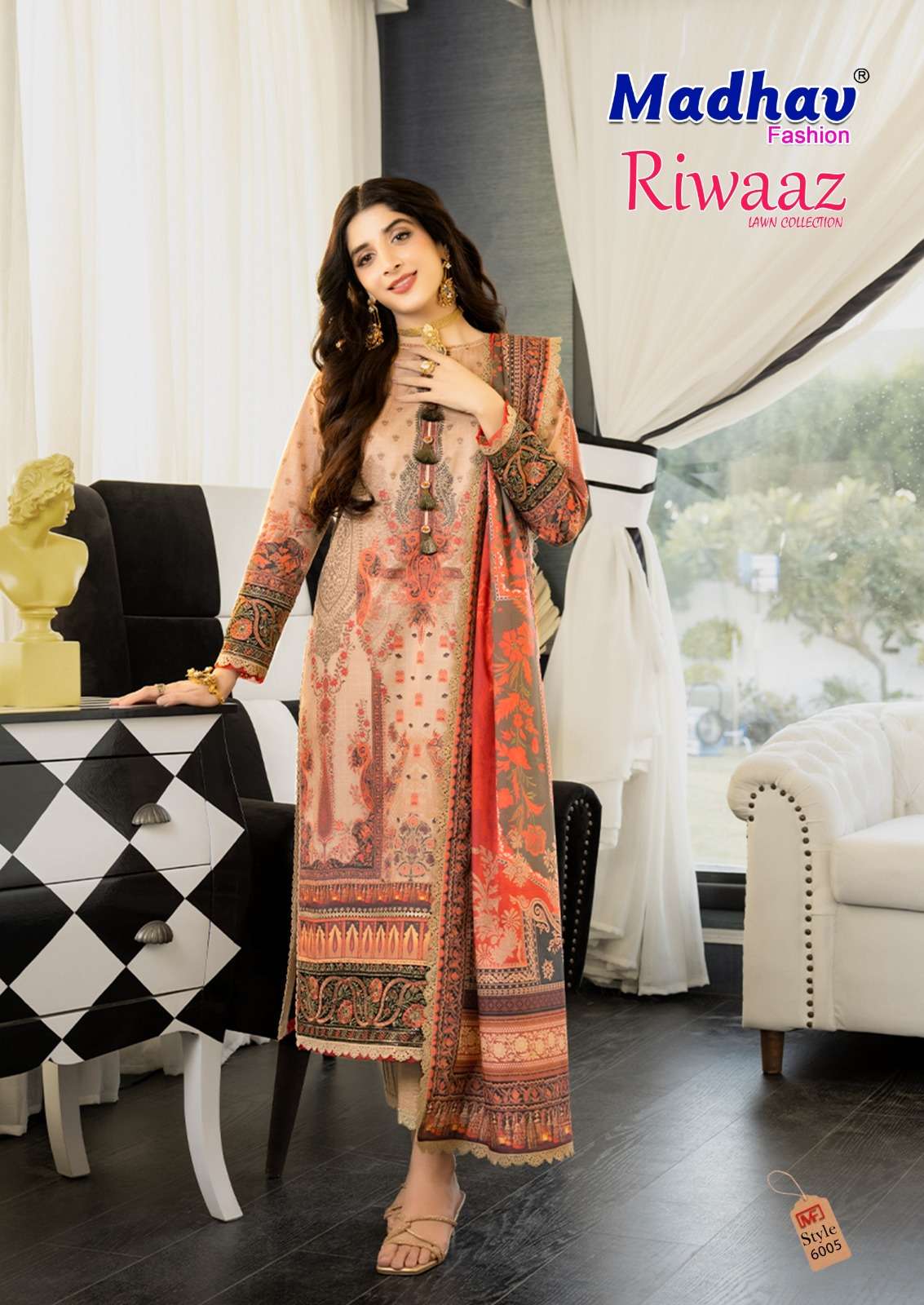 riwaaz vol-6 madhav 6001-6006 series latest partywear pakistani salwar kameez wholesaler surat gujarat