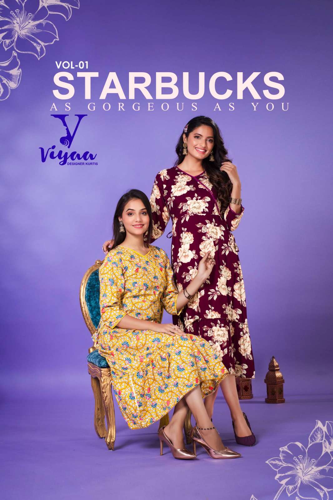 viyaa designer starbucks vol 1 heavy reyon long kurti catalogue wholesale dealer surat 
