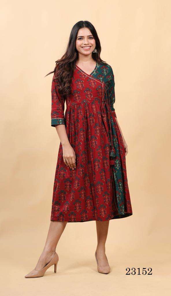 23152 design indira apparel designer fancy latest short kurti wholesaler surat gujarat
