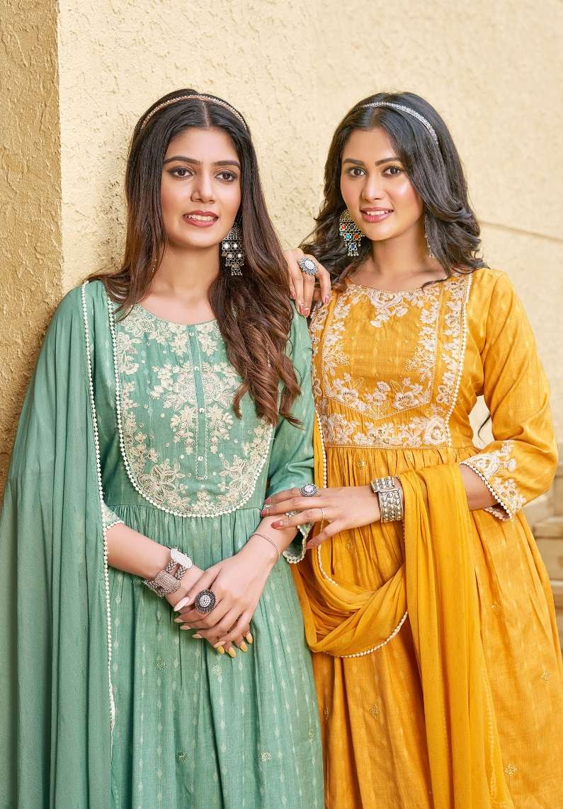 artistic pink mirror 1201-1204 series latest fancy designer nyra cut kurti wholesaler surat gujarat