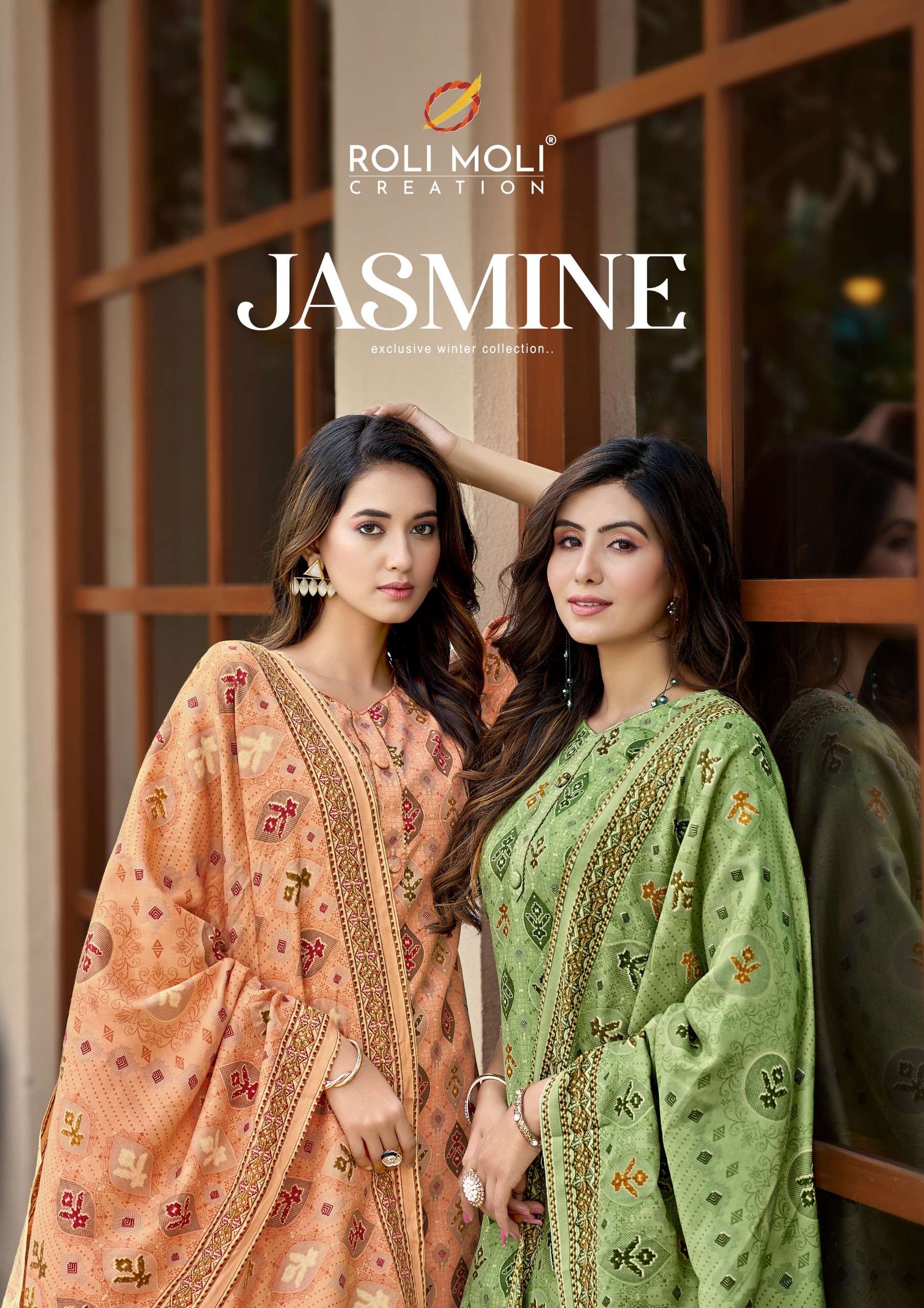 jasmine rolimoli creation 1001-1008 series latest designer printed pasmina pakistani salwar kameez wholesaler surat gujarat