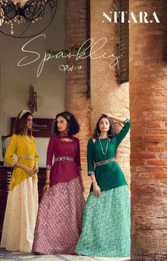 nitara sparkels vol 9 designer top and skirt viscose silk wester style ready made colection wholesale price 