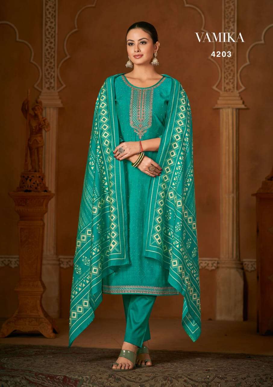 vammika rang  4201-4204 series latest fancy pakistani salwar kameez wholesaler surat gujarat