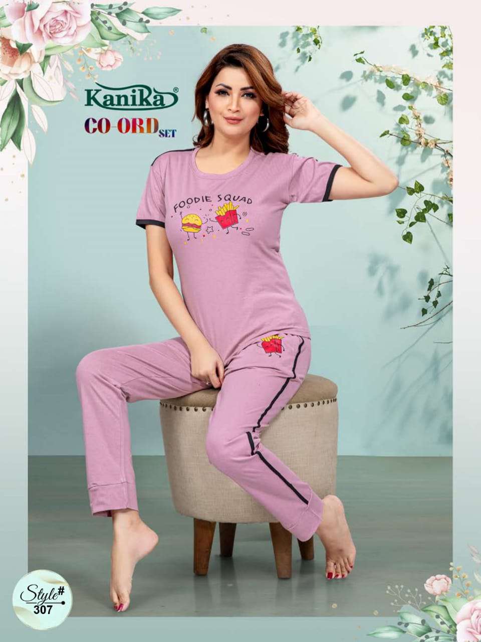 co-ord set kanika 301-308 series latest fancy designer night suit co-ord set wholesaler surat india