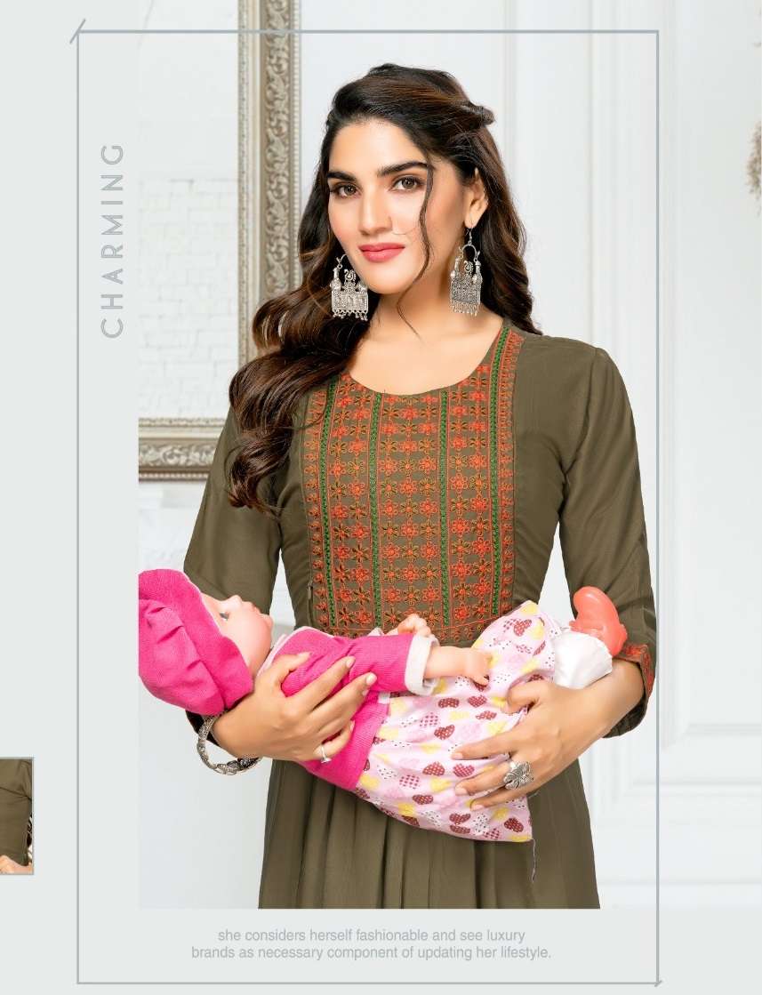 kinjal mayra 80332-80339 series latest trendy casual wear feeding kurti wholesaler surat gujarat