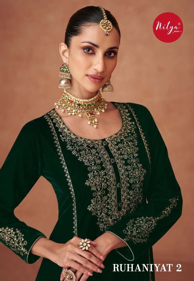 lt nitya ruhaniyat vol 2 201-206 series designer party wear velvet embroidred salwar kameez online best price surat 