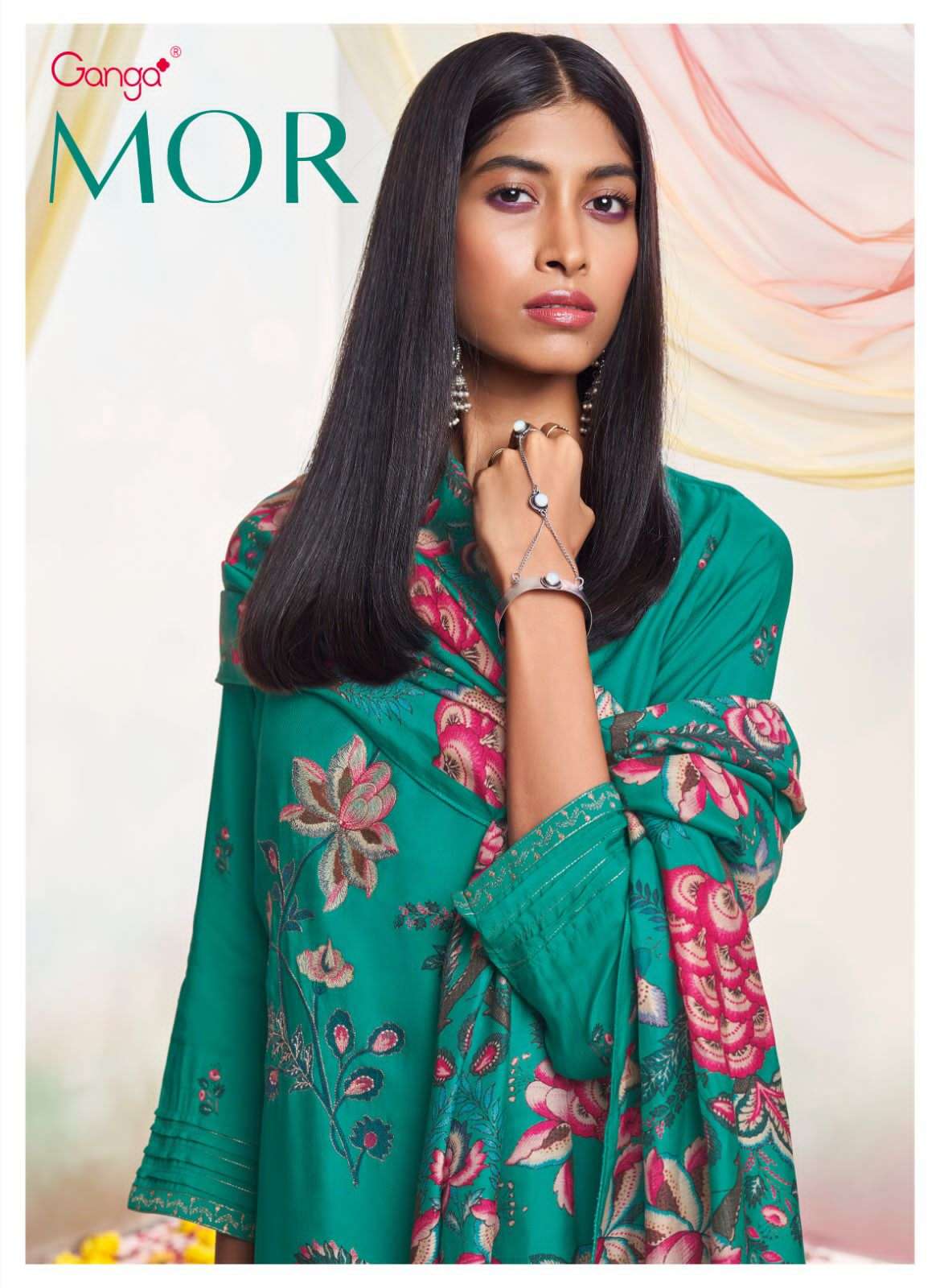 mor catalog by ganga fashion premium bemberg silk pashmina unstich dress material wholesale price surat