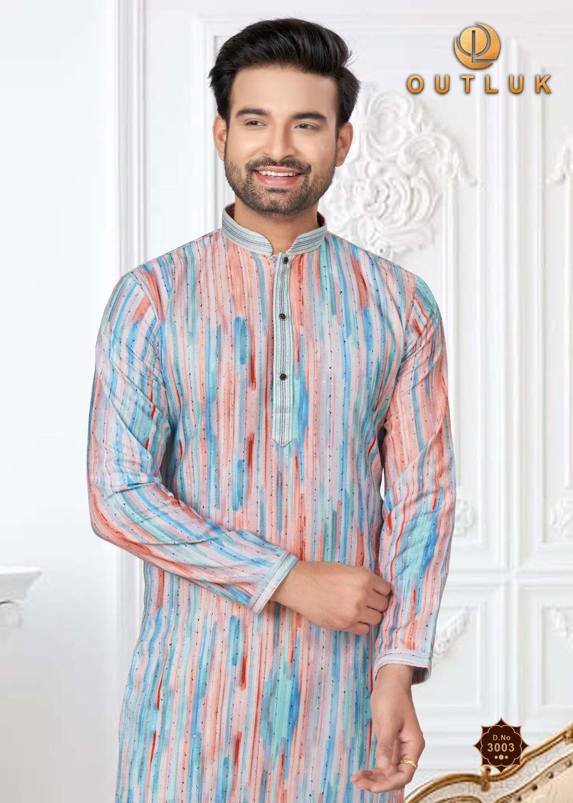 wedding collection vol-3 outlook 3001-3006 series latest designer mens kurta pajama wholesaler surat gujarat
