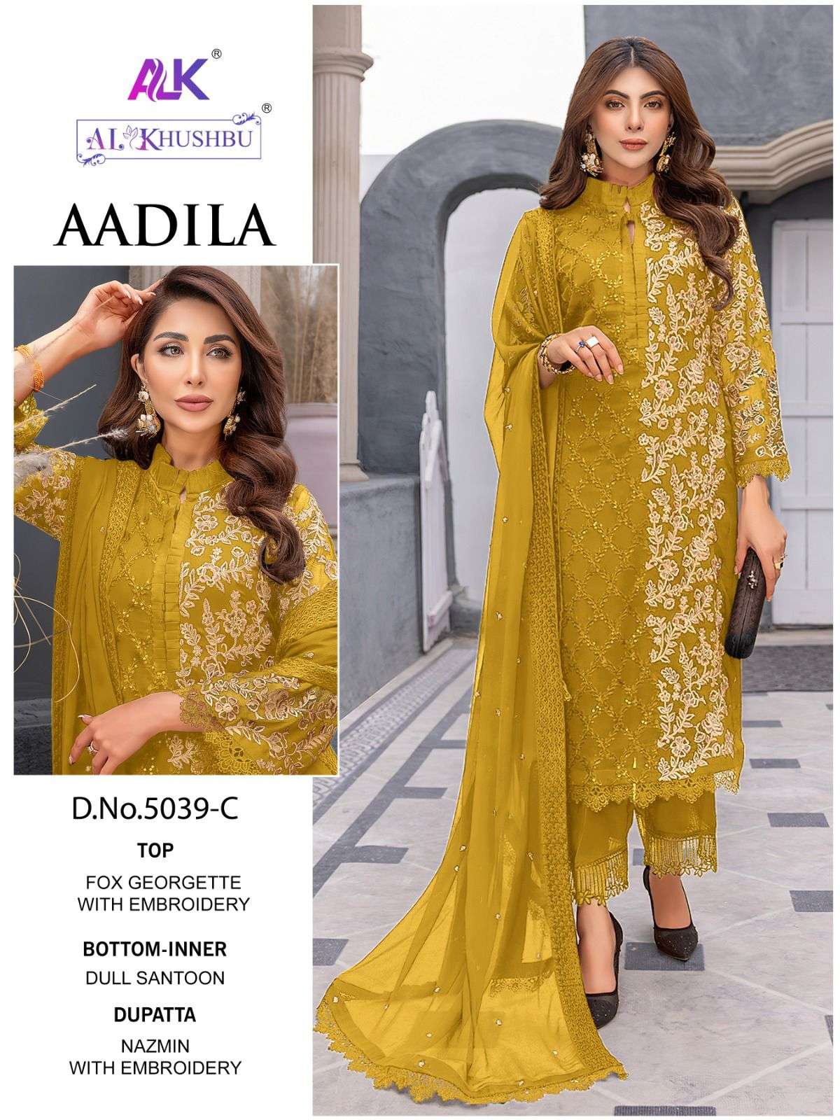 aadila vol-1 al khushbu 5039 colour hit series designer pakistani salwar kameez wholesaler surat gujarat