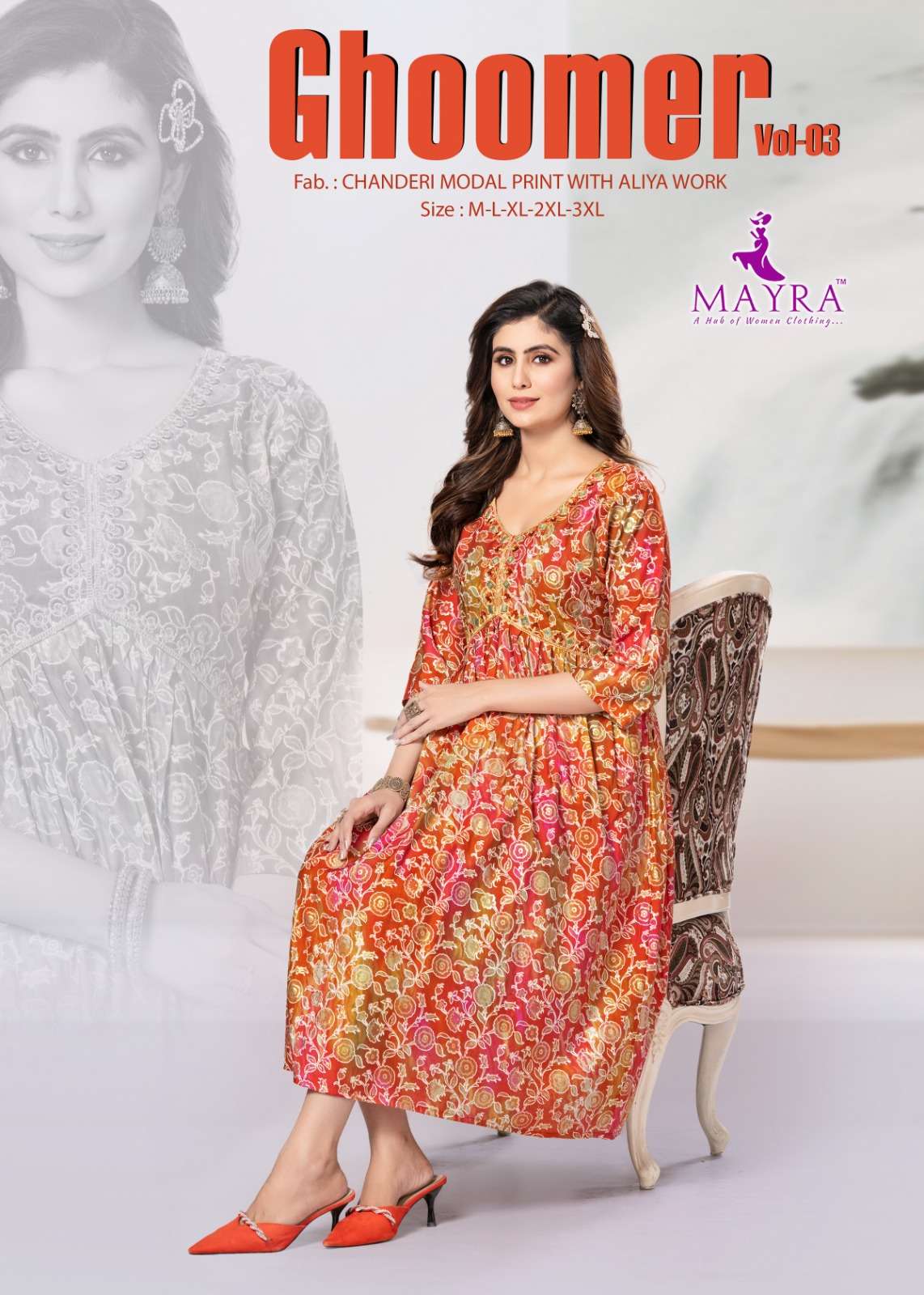 ghoomer vol-3 mayra 80436-80441 series designer latest short kurti wholesaler surat gujarat
