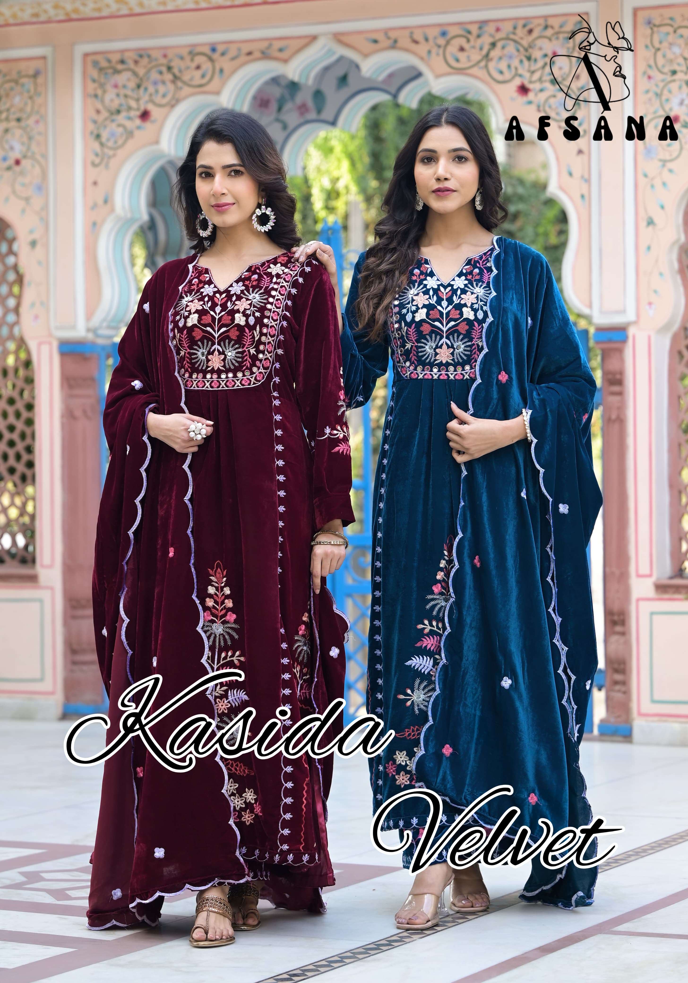 kasida velvet afsana latest designer fancy readymade salwar kameez at wholesaler rate surat india gujarat