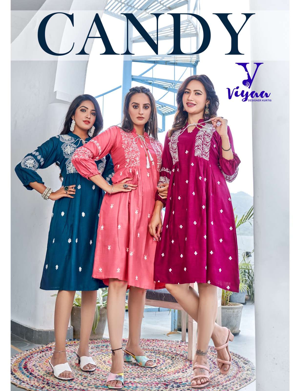 Viyaa designer candy catalog rayon slub party wear kurtis collection wholesale rates surat