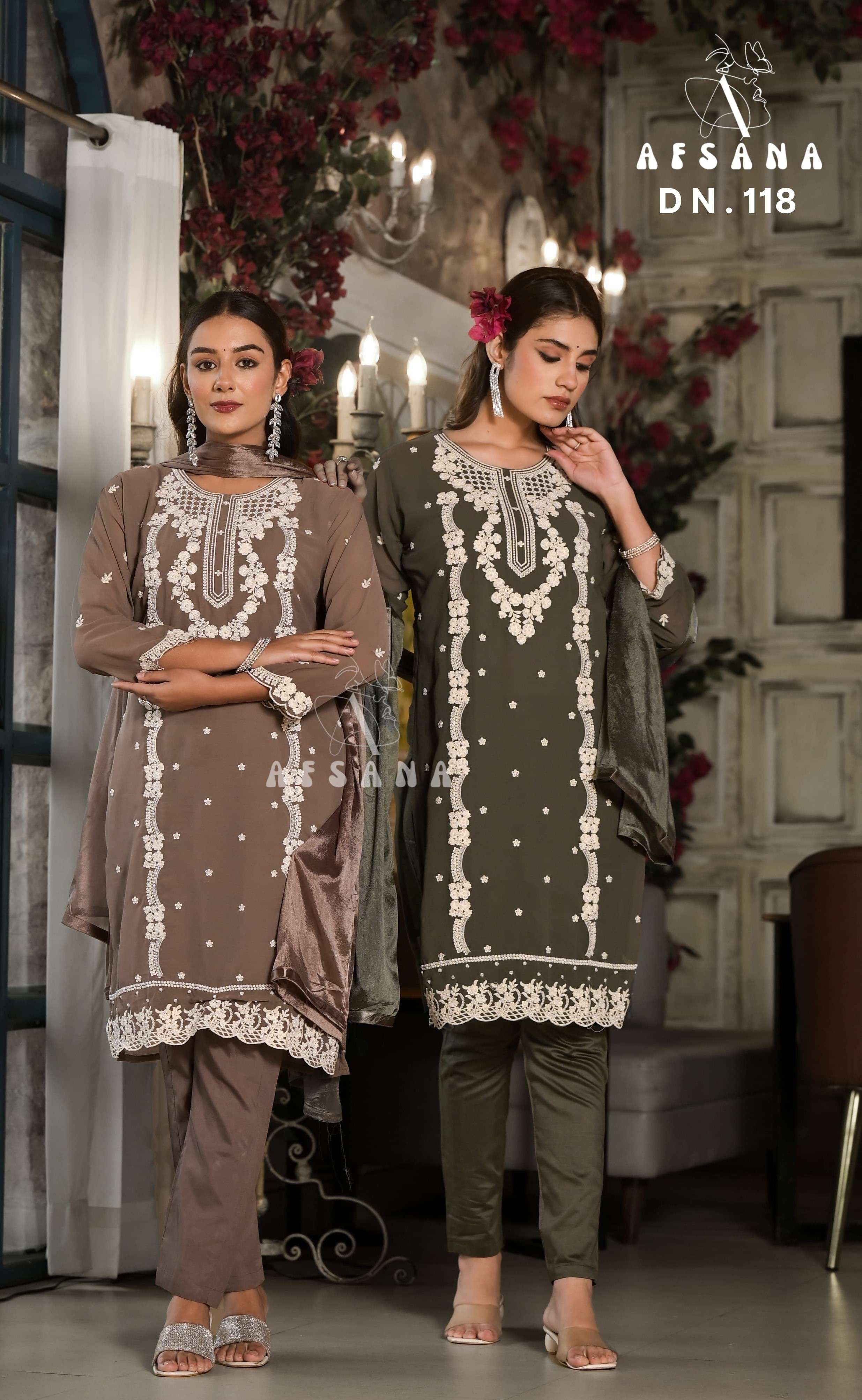 afsana 118 exclusive party wear georgette ready made salwar kameez size set combo collection wholesaler surat 