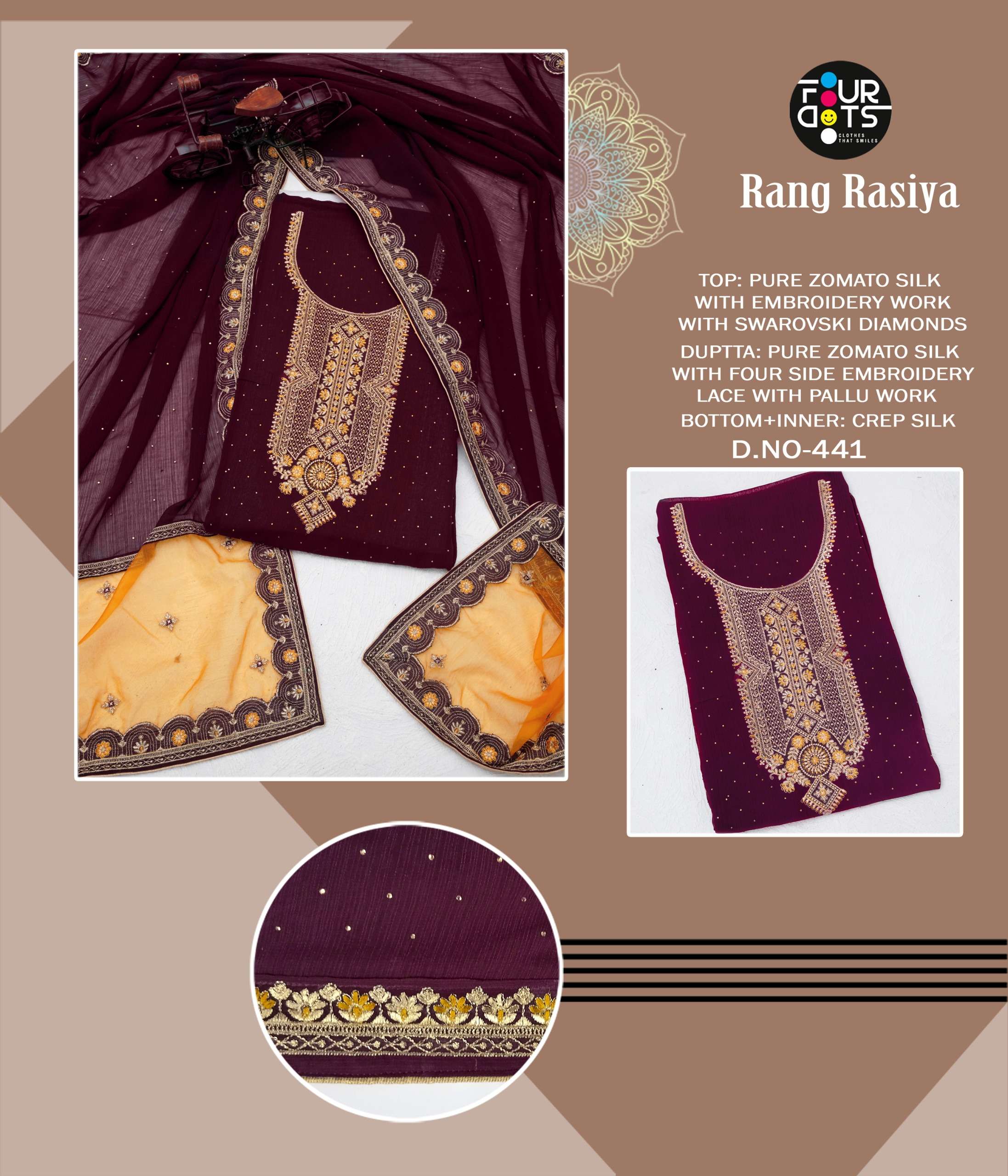 rangrasiya fourdots 441-444 series designer pakistani salwar kameez wholesaler surat gujarat
