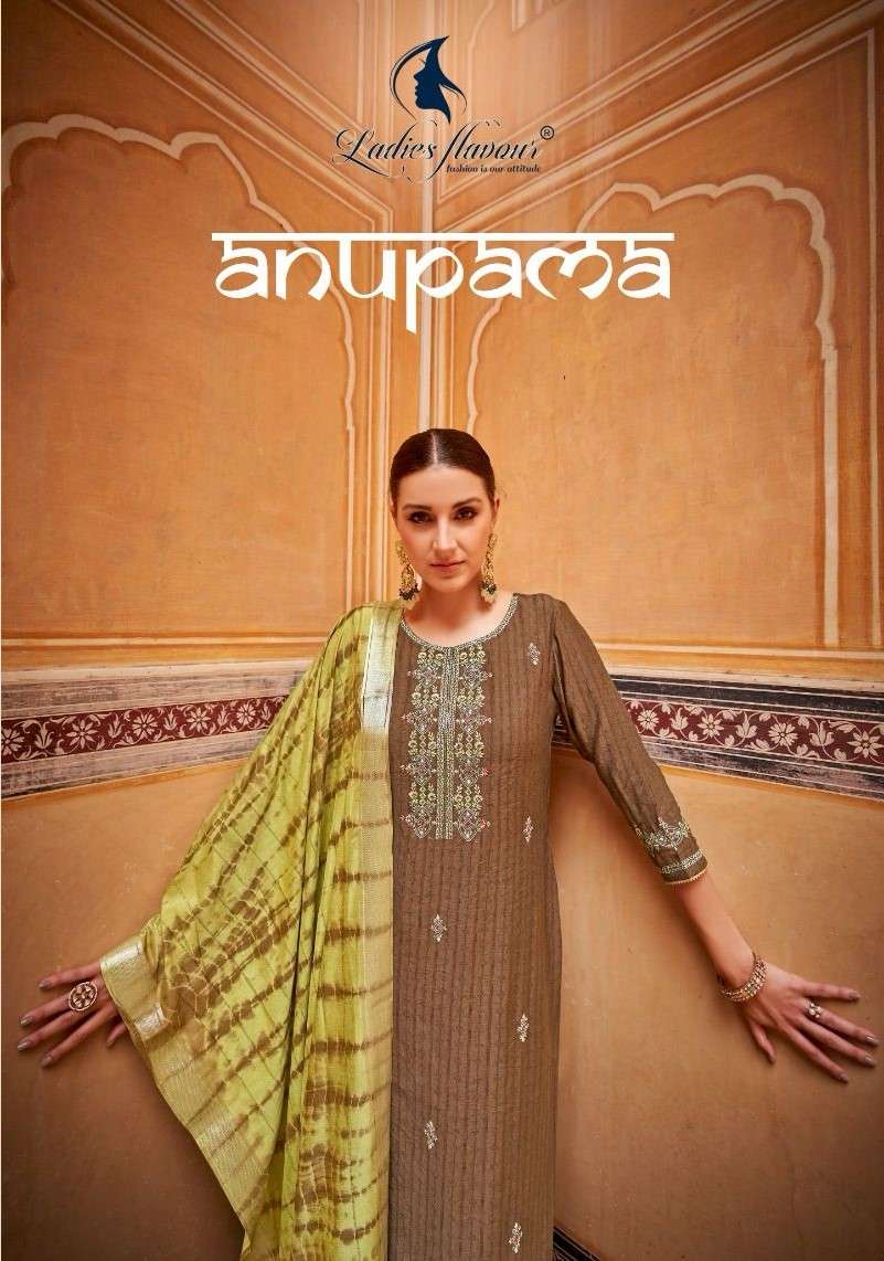 anupama ladies flavour 1001-1006 series rayon embroidered party wear collection wholesale price surat