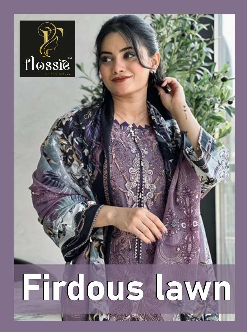 firdous lawn flossie 1001-1006 series latest designer pakistani chiffon dupatta salwar kameez at wholesale price surat gujarat