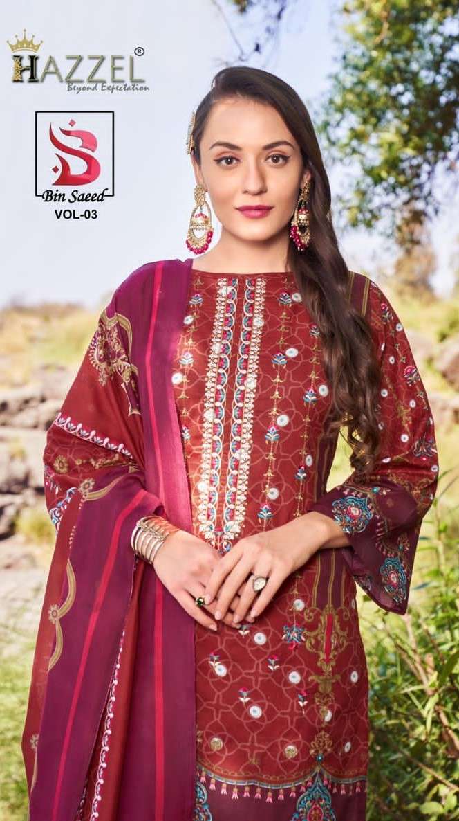 hazzel by bin saeed vol 3 designer pure lawn cotton salwar kameez summer special catalogue dealer surat 