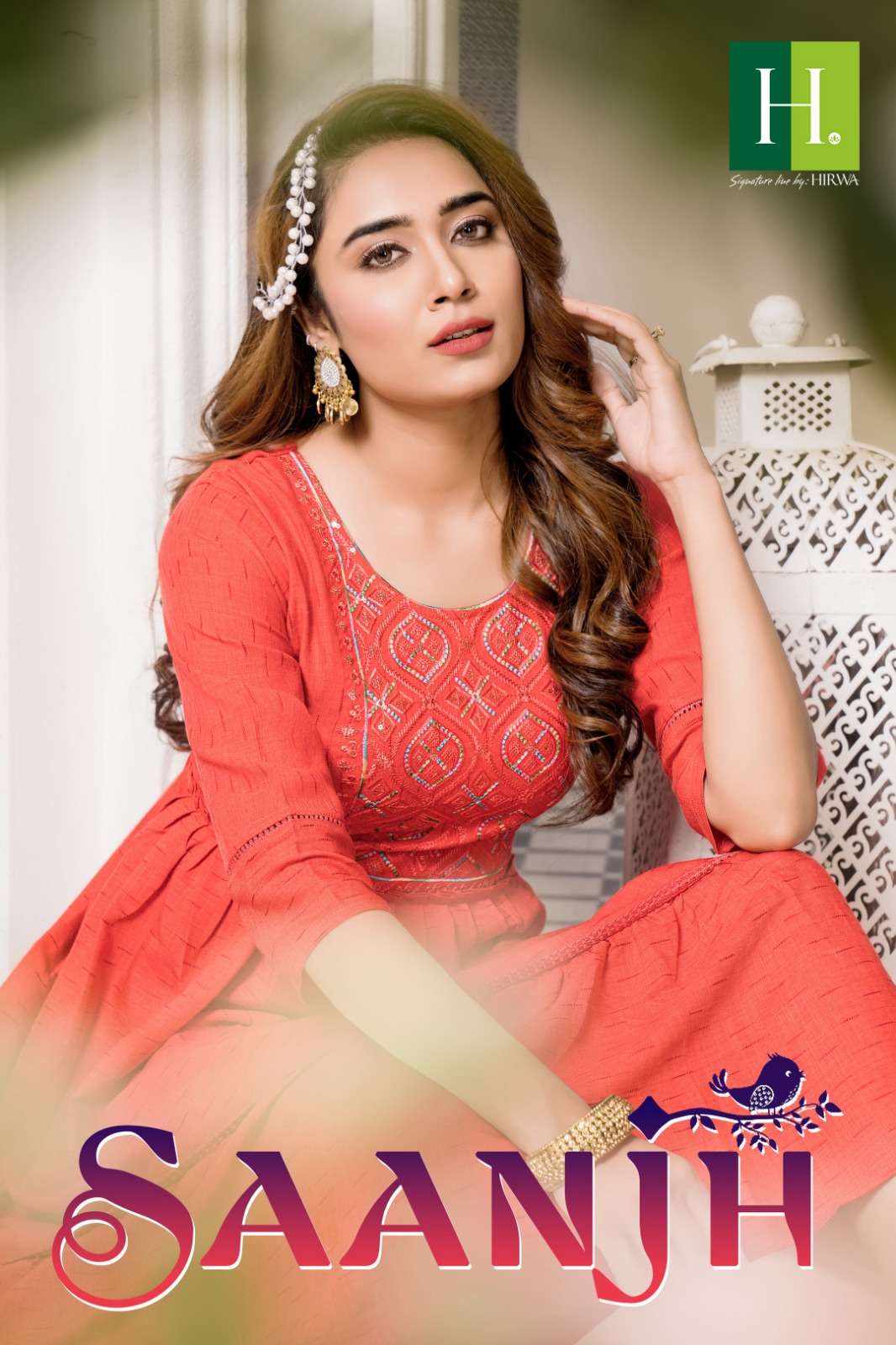 saanjh 101-107 series by hirwa trendy designer kurtis catalogue wholesale pratham fashion surat