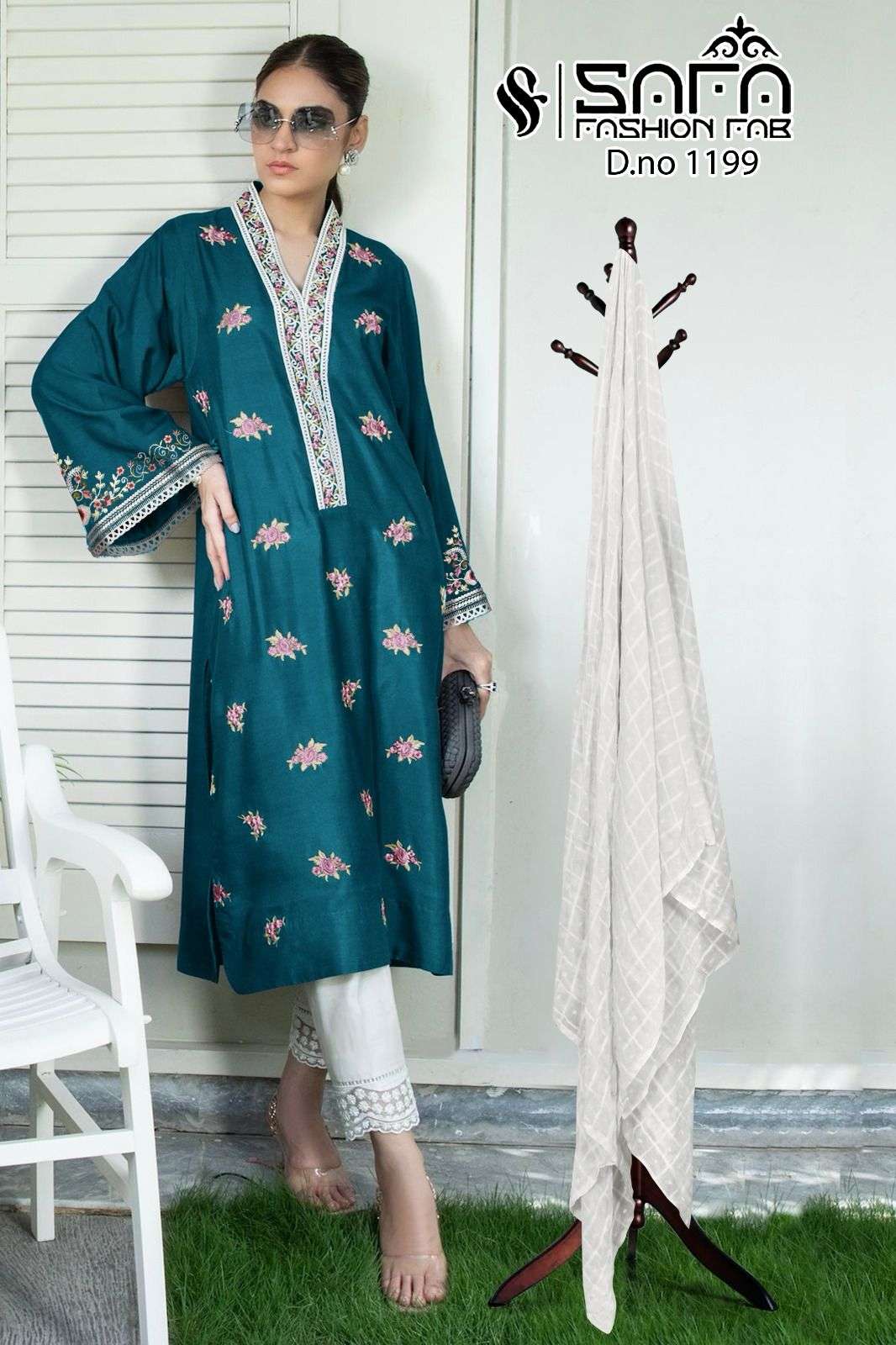 safa fashion 1199 luxury pret designer embroidred tunic cigarette pants wholesale ready made catalogue wholesaler surat 