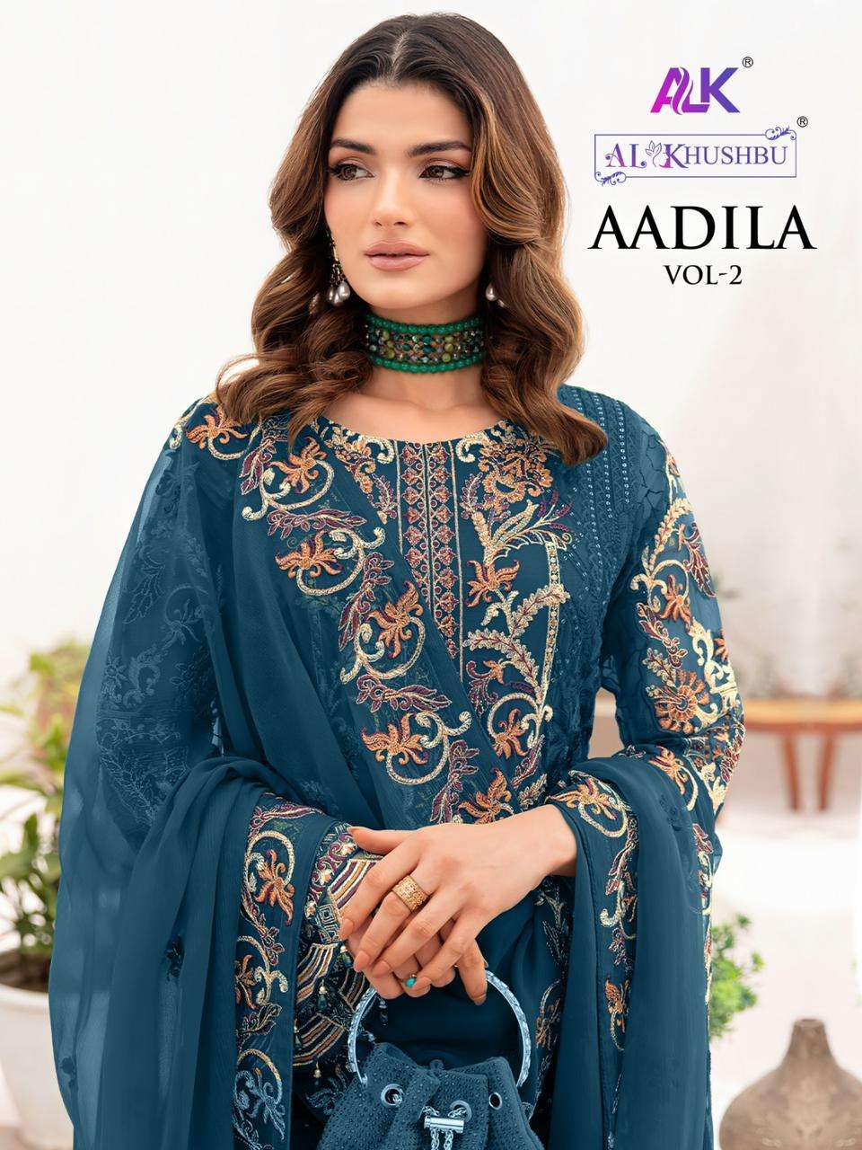 al khushbu aadila vol 2 5056 colour series designer georgette pakistani unstich salwar kameez wholesale dealer surat