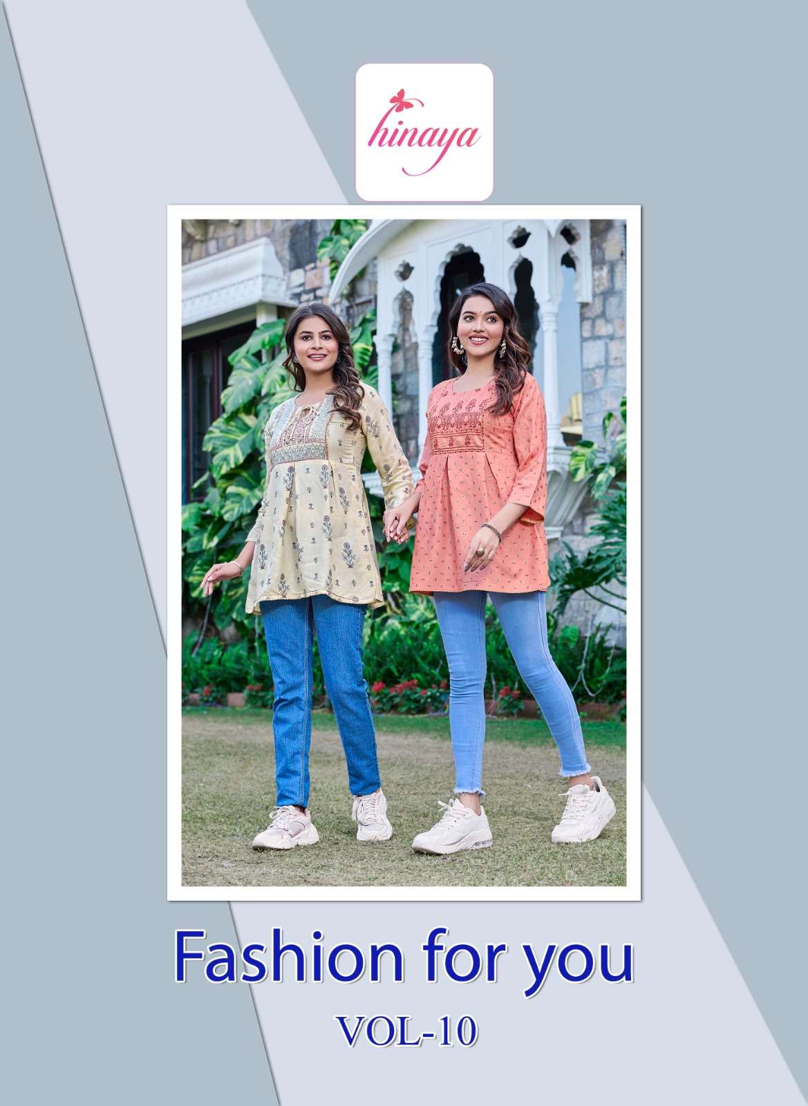 fashion for you vol-10 by hinaya 10001-10008 series trendy western rayon short tops catalogue wholesaler surat gujrat 