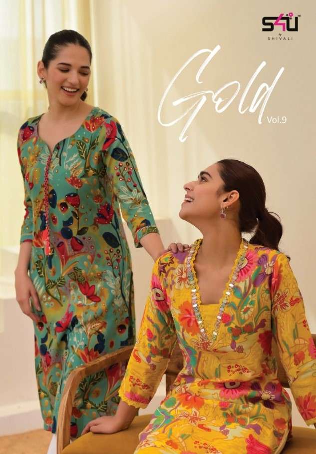 gold vol-9 by s4u straight kurtis catalogue at wholesale price surat gujrat 