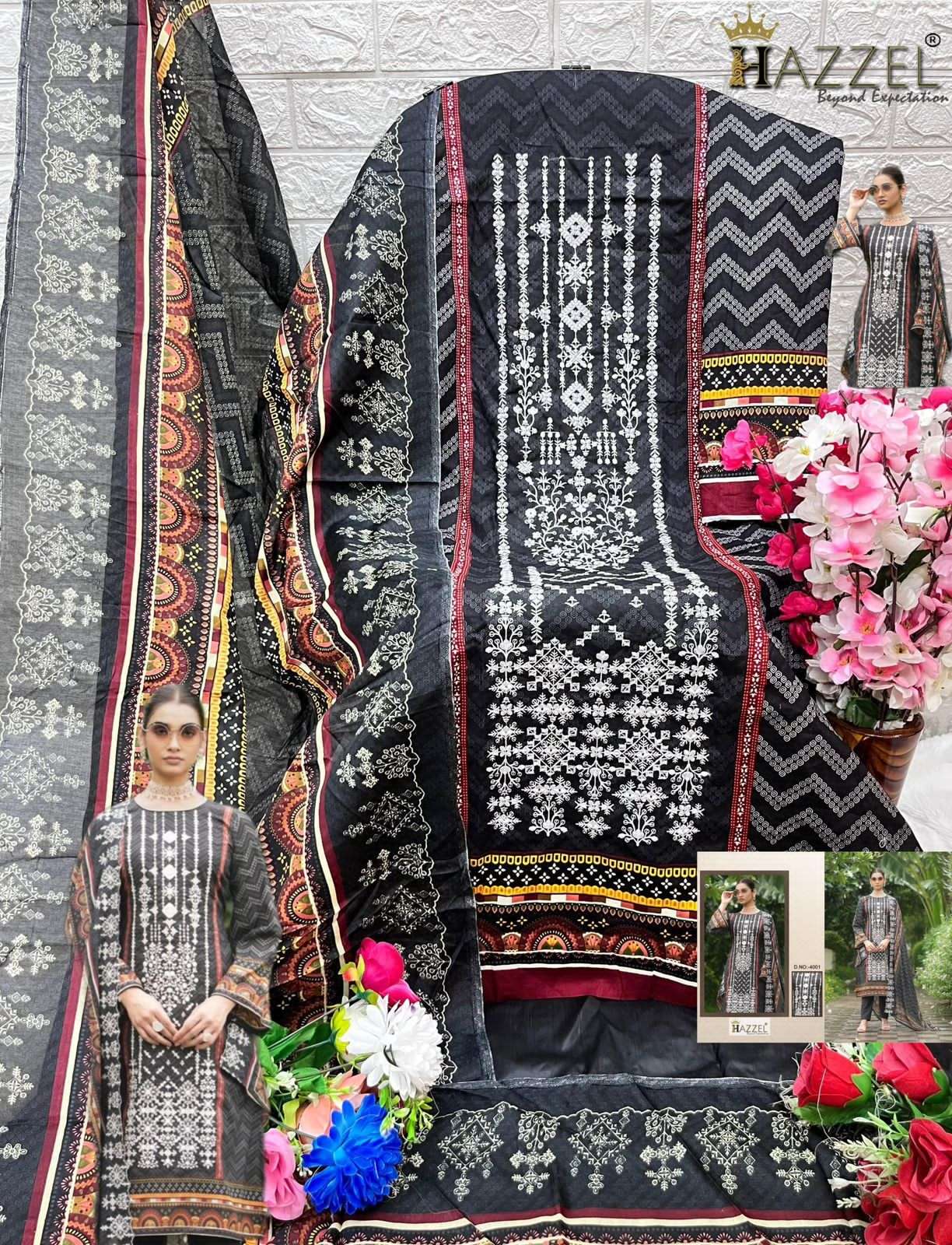 hazzel bin saeed vol 4 pure lawn cotton printed dupatta designer salwar kameez wholesale price surat gujarat 