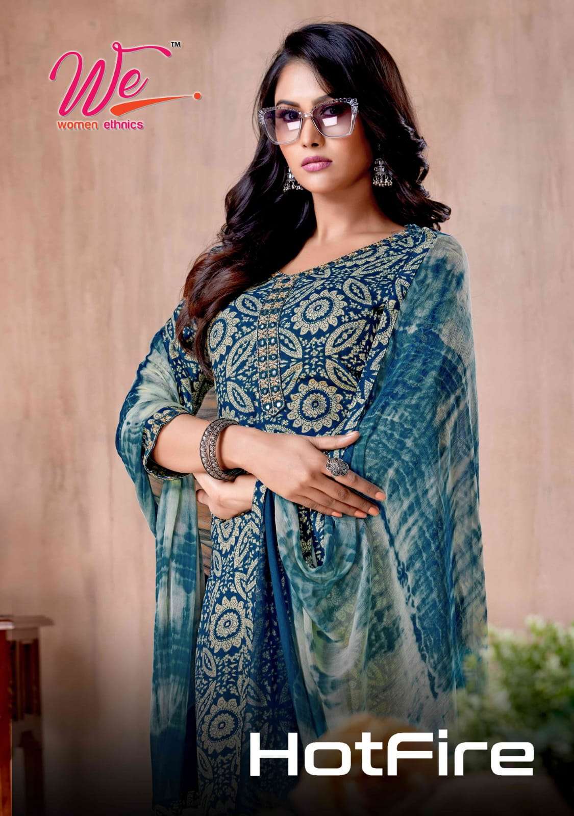 hotfire by we 4801-4806 series rayon designer kurti pant with chiffon dupatta latest catalogue surat gujrat