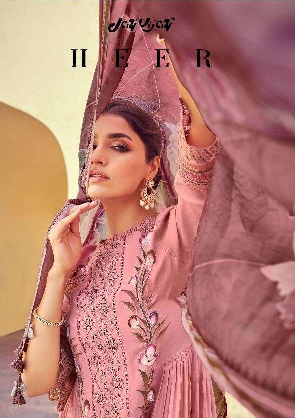 jayvijay heer 8591-8598 series party wear orgnaza brush printed salwar kameez catalogue wholesale price surat 