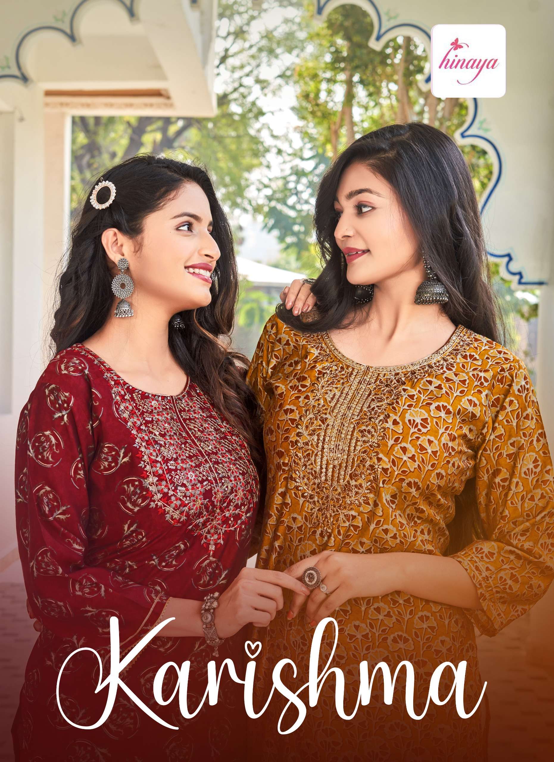 karishma vol-2 by hinaya digital print with embroidered work designer kurtis catalogue collection surat