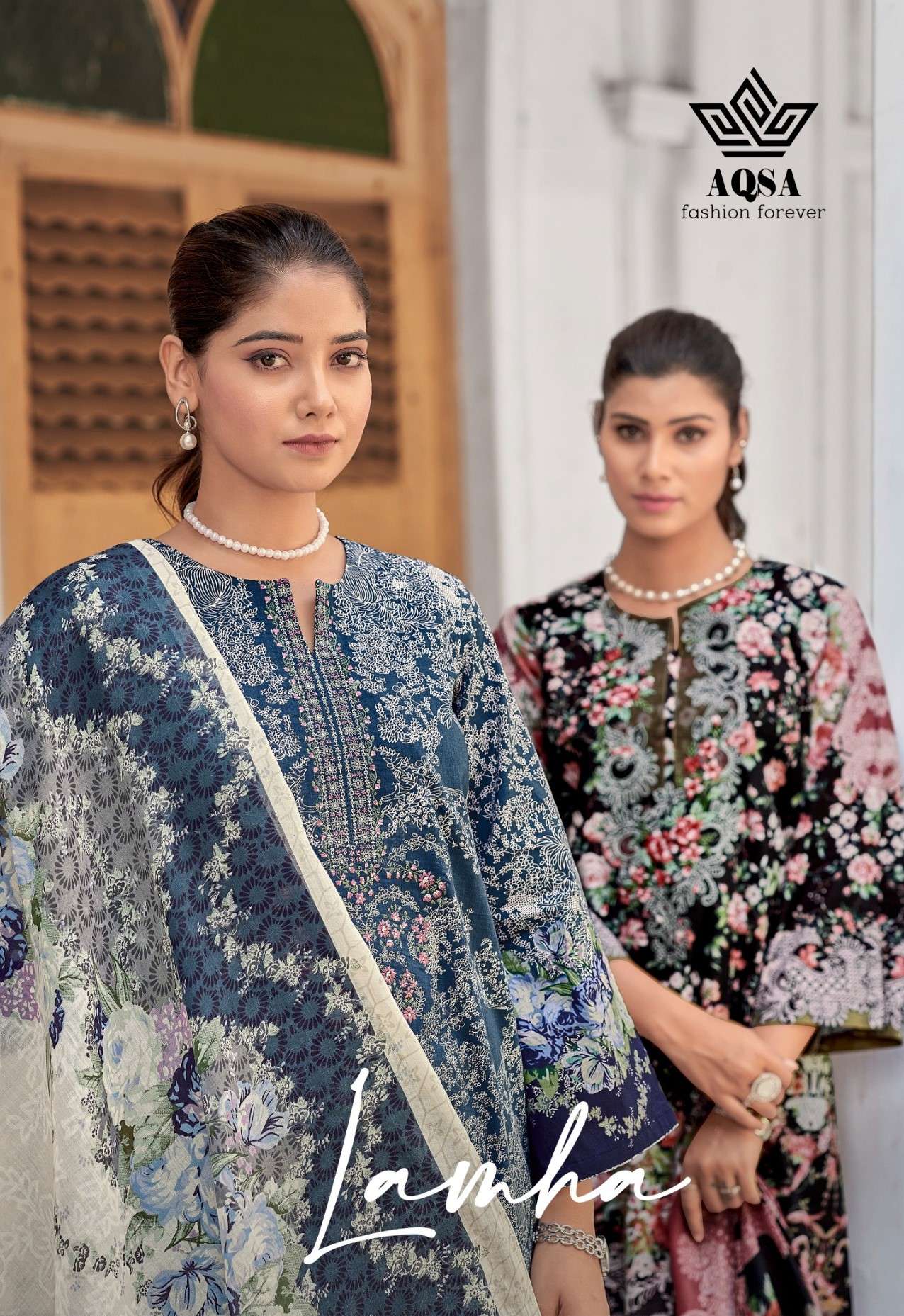 lamha by aqsa 1001-1006 series cambric cotton print dress material catalogue at online wholesale surat gujrat 